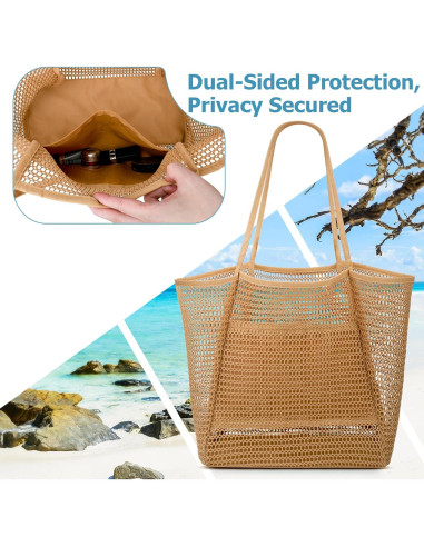 Bolsa de Playa de Malla Iioscre Caqui 45,72x35,56cm