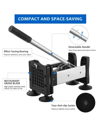 Cortador de Papas Fritas Redhoney Acero Inoxidable 1,27cm 0,95cm