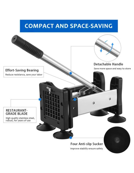 Cortador de Papas Fritas Redhoney Acero Inoxidable 1,27cm 0,95cm