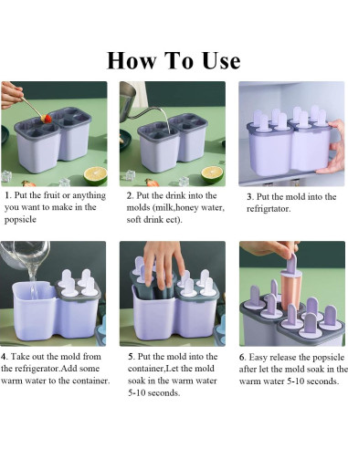 Moldes de Paletas HOMQUEN 8 Piezas Reutilizables BPA Free