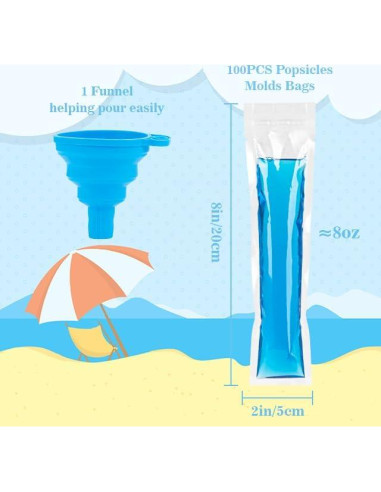 100 Bolsitas para Popsicle MAQIHAN 230ml Sin BPA