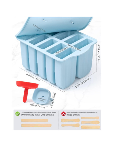 Moldes de Silicona para Paletas MEETRUE 10 Cavidades 120ml Moldes de Silicona para Paletas MEETRUE 10 Cavidades 120ml