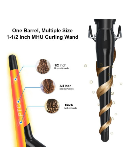 Rizador Cónico MHU PRO 1.5" con Pinza Corta y 9 Temperaturas