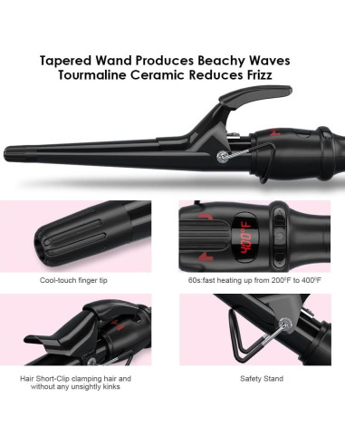 Rizador Cónico MHU PRO 1.5" con Pinza Corta y 9 Temperaturas