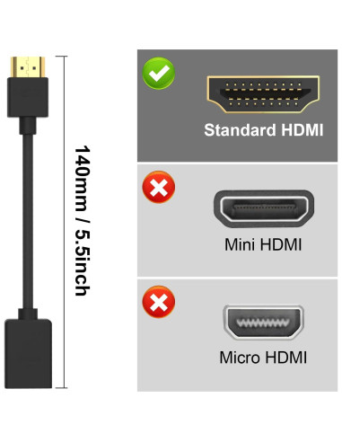 Adaptador HDMI Corto VCE Macho a Hembra 4K 3D 20cm