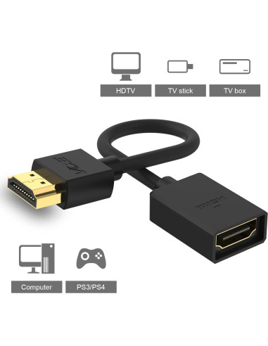 Adaptador HDMI Corto VCE Macho a Hembra 4K 3D 20cm