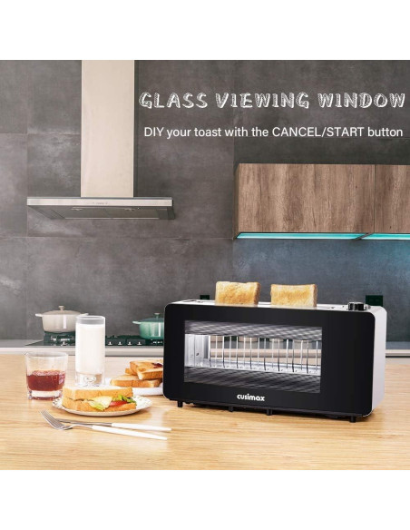 Tostadora de 2 Rebanadas CUSIMAX Acero Inoxidable con Ventana