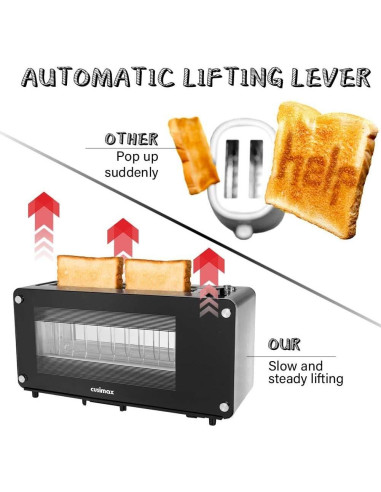 Tostadora de 2 Rebanadas CUSIMAX Acero Inoxidable con Ventana