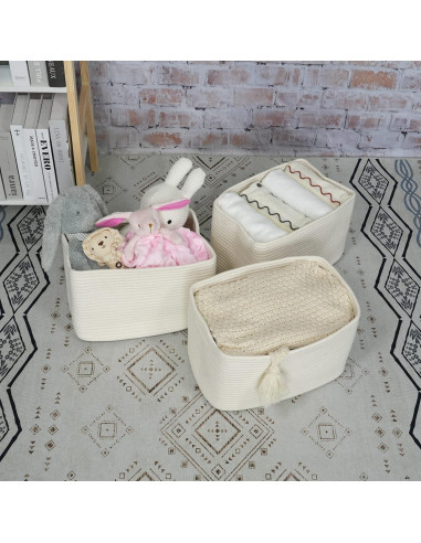Cesta de Almacenamiento XUANGUO Algodón 3 Piezas Blanca