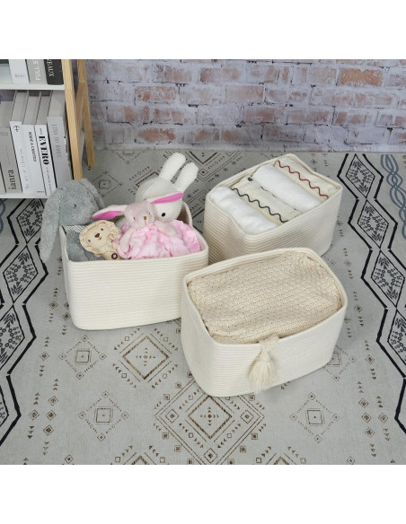 Cesta de Almacenamiento XUANGUO Algodón 3 Piezas Blanca