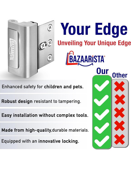 Cerradura de Refuerzo BAZAARISTA 3PACK Seguridad Alta Aluminio