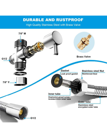 Rociador de Bidet de Mano Aukomer Acero Inoxidable Ajustable