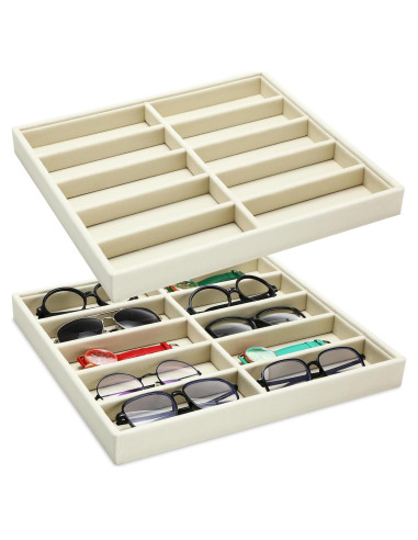 Organizador de Gafas Batiyeer 10 Rejillas Terciopelo Blanco 2 Pcs