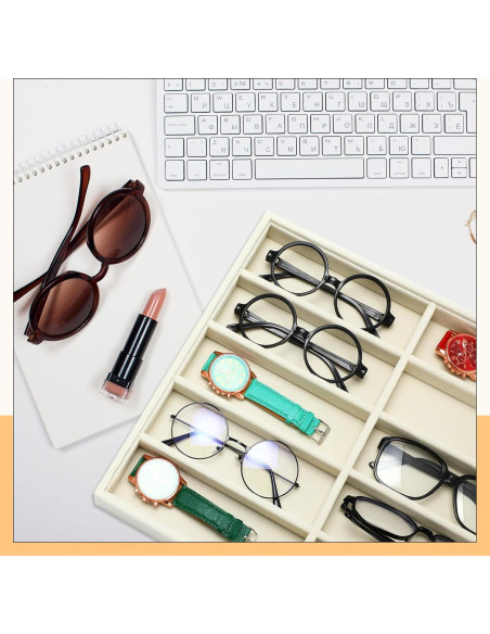 Organizador de Gafas Batiyeer 10 Rejillas Terciopelo Blanco 2 Pcs