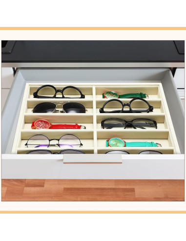 Organizador de Gafas Batiyeer 10 Rejillas Terciopelo Blanco 2 Pcs