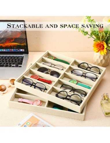 Organizador de Gafas Batiyeer 10 Rejillas Terciopelo Blanco 2 Pcs