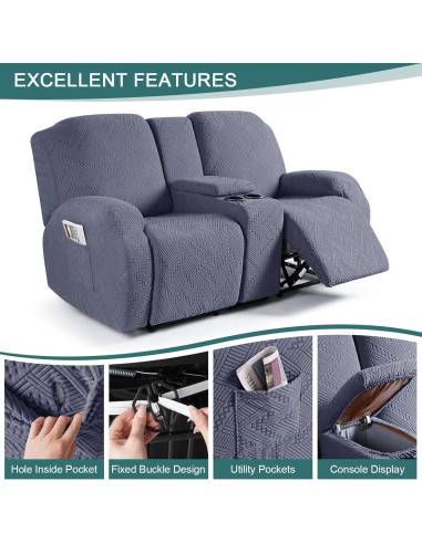 Cubierta de Loveseat Reclinable Ruaozz 2 Asientos Gris