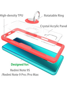 Funda Clear Ring Armor QSEEL para Xiaomi Redmi Note 9S Rojo 2