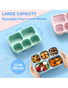 Bento Box Enstphjoy 4 Unidades 5 Compartimentos Verde/Azul/Rosa/Beige 2