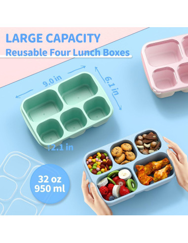 Bento Box Enstphjoy 4 Unidades 5 Compartimentos Verde/Azul/Rosa/Beige
