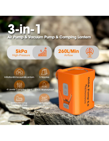 Bomba de Aire Portátil Aerogogo GP5FBA 5kPa 300L/min Naranja