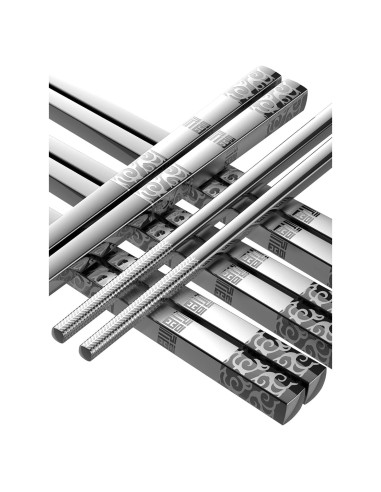 Palillos de Metal Reutilizables TINMARDA 5 Pares Acero Inoxidable