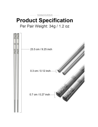 Palillos de Metal Reutilizables TINMARDA 5 Pares Acero Inoxidable