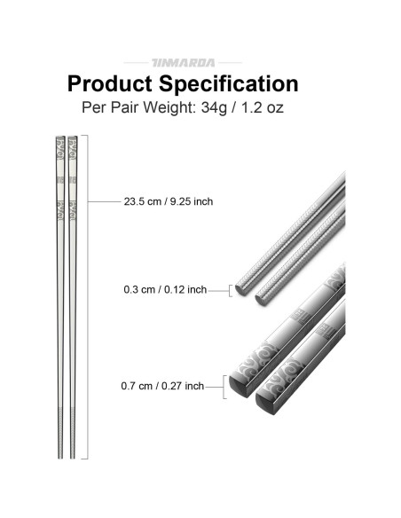 Palillos de Metal Reutilizables TINMARDA 5 Pares Acero Inoxidable Palillos de Metal Reutilizables TINMARDA 5 Pares Acero Inoxidable