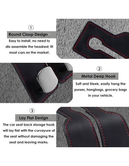 Gancho para bolso de coche DYREOOE - Doble gancho negro 2 unidades