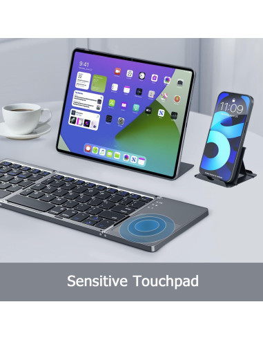 Teclado Bluetooth Plegable KUNSI con Touchpad - Gris