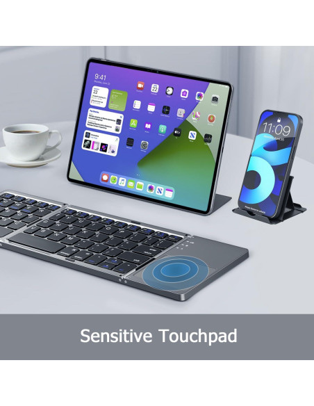 Teclado Bluetooth Plegable KUNSI con Touchpad - Gris
