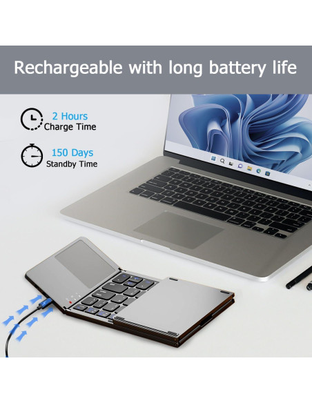 Teclado Bluetooth Plegable KUNSI con Touchpad - Gris