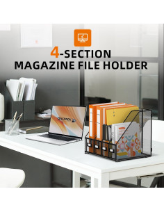 Soporte de Revistas DALTACK Negro - Organizador de Escritorio 4 Compartimentos 2