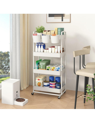 Carro de Almacenamiento Rodante JIUYOTREE 4 Niveles Blanco