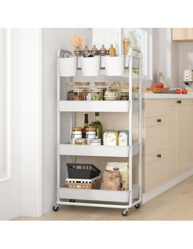 Carro de Almacenamiento Rodante JIUYOTREE 4 Niveles Blanco