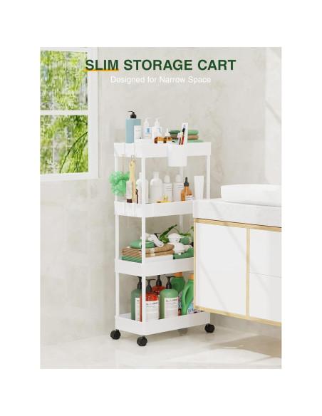 Carro de Almacenamiento Deslizante LEHOM 4 Niveles Blanco