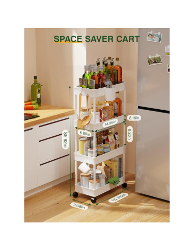 Carro de Almacenamiento Deslizante LEHOM 4 Niveles Blanco