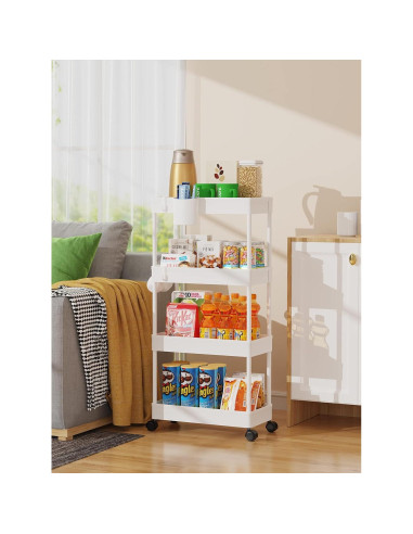 Carro de Almacenamiento Deslizante LEHOM 4 Niveles Blanco