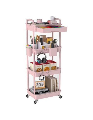 Carro Rodante de Almacenamiento LLMRR 4 Niveles Rosa