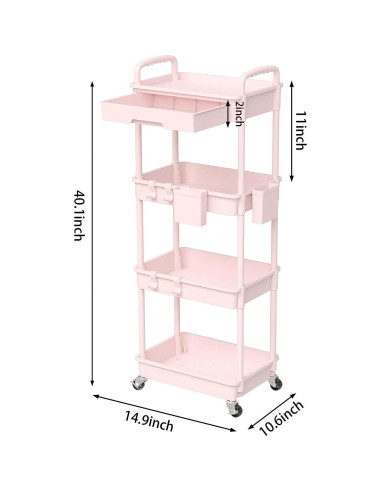 Carro Rodante de Almacenamiento LLMRR 4 Niveles Rosa