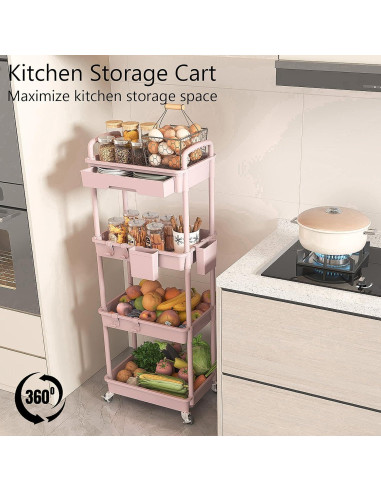 Carro Rodante de Almacenamiento LLMRR 4 Niveles Rosa