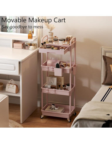 Carro Rodante de Almacenamiento LLMRR 4 Niveles Rosa