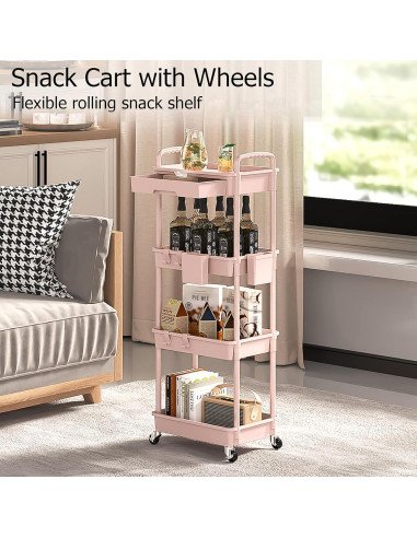 Carro Rodante de Almacenamiento LLMRR 4 Niveles Rosa