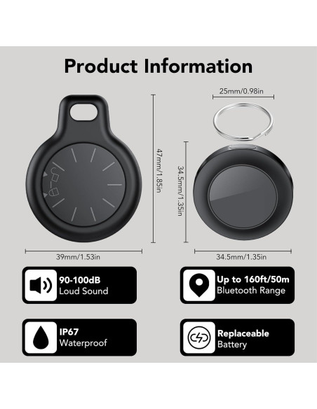 Rastreador Bluetooth Taobosec BF18 para Apple Find My - Paquete de 2 Rastreador Bluetooth Taobosec BF18 para Apple Find My - Paquete de 2