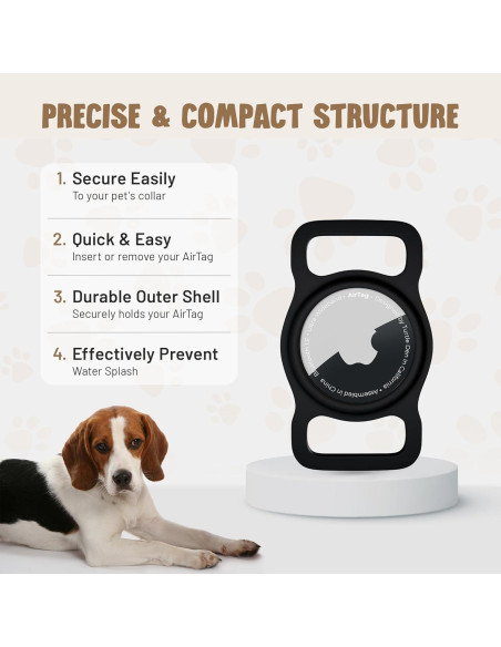 Soporte para Collar de Perro Turtle Den AirTag 2 Piezas Negro