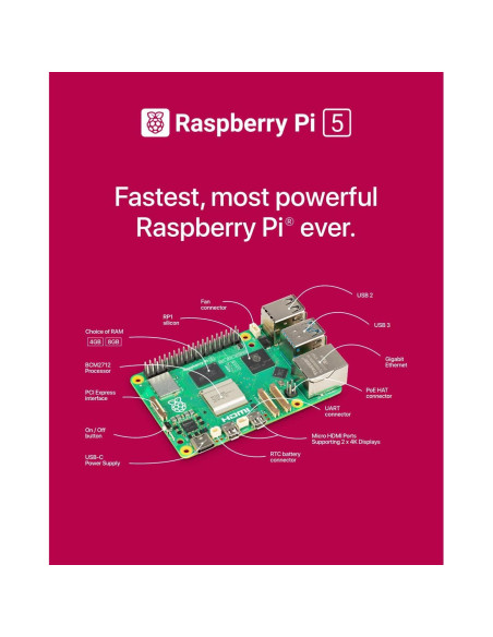 Kit Raspberry Pi 5 Argon Poly+5 8GB con Enfriador y Fuente 27W