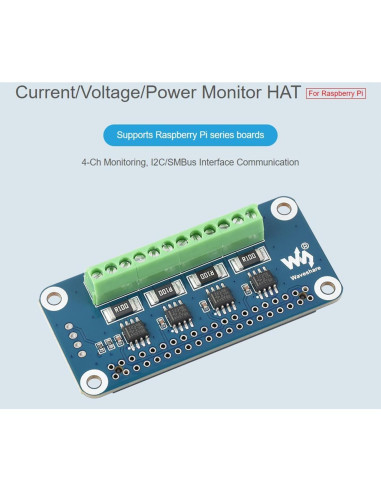 Monitor HAT de Corriente y Potencia Waveshare 4 Canales I2C