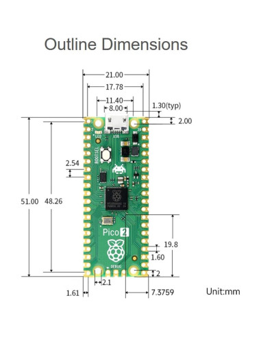Placa Microcontrolador Raspberry Pi Pico 2 Pre-soldada 150 MHz