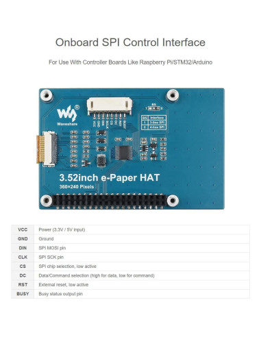 Pantalla E-Paper 3.52" Waveshare para Raspberry Pi y Jetson Nano