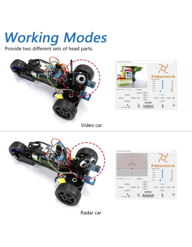 Kit Coche Inteligente Freenove para Raspberry Pi 5/4B/3B+ - Modo Video/Radar